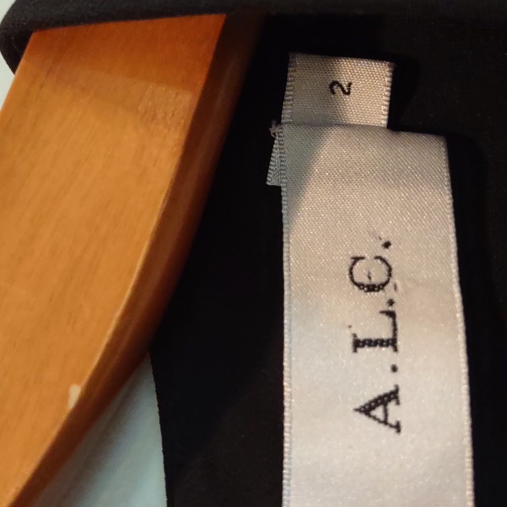 A.L.C. Jacobson black sleeveless deep-v dress. Metal bar detail at waist. Size 2 - Picture 5 of 14